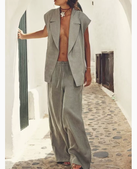 Casual Summer Set with Belted Linen Top (One Set)