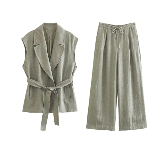 Casual Summer Set with Belted Linen Top (One Set)