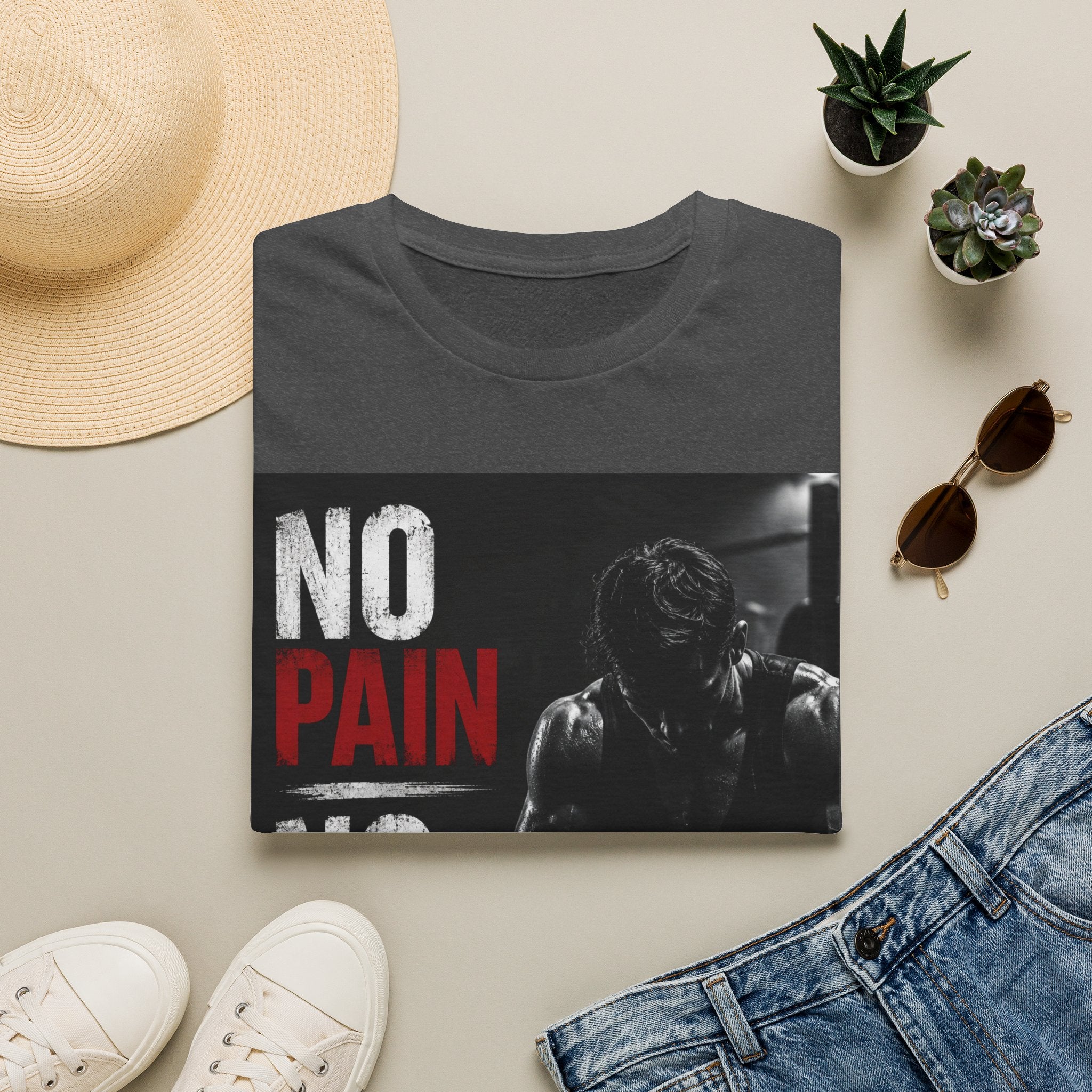 No Pain No Gain Gym T-Shirt — Motivational Workout Tee