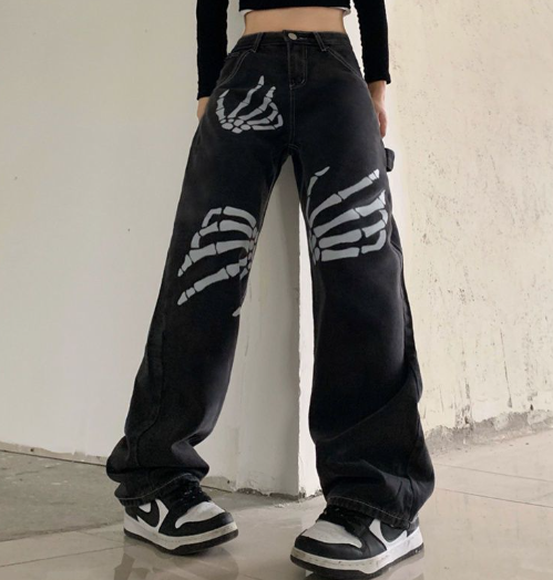 Men's Black Star Printed Baggy Jeans - Fashion Trend