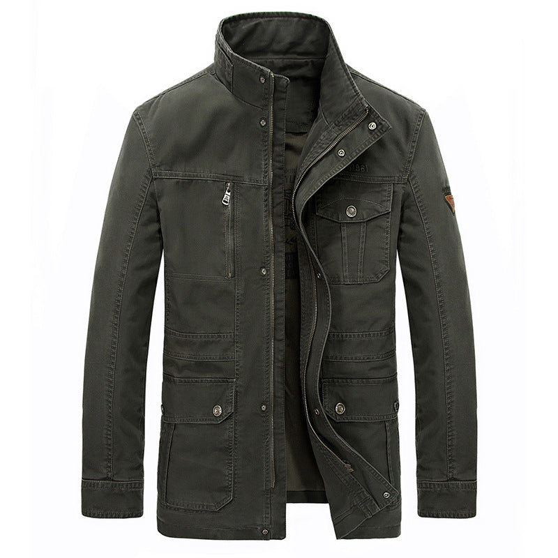 Men's Casual Mid-Length Cotton Jacket for Spring/Fall