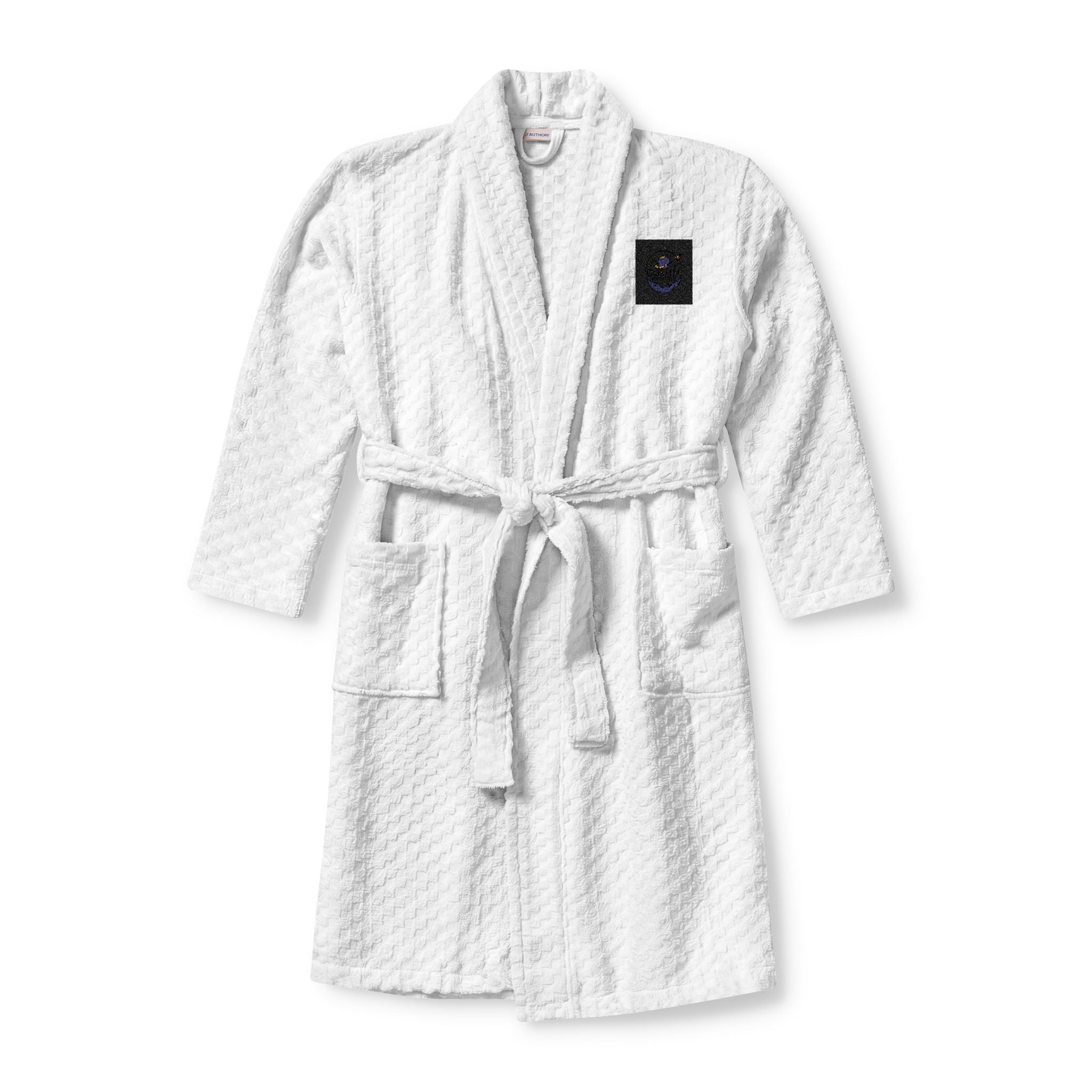 Embroidered Terry Shawl Robe — Luxury Spa Bathrobe with Chest Patch