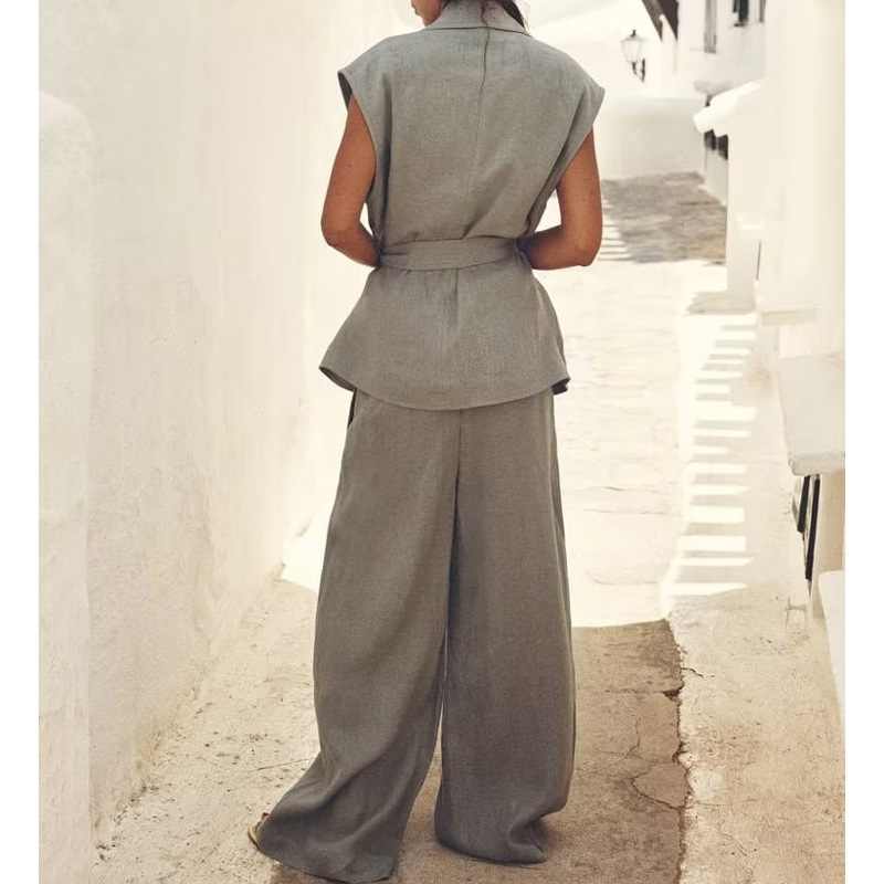 Casual Summer Set with Belted Linen Top (One Set)