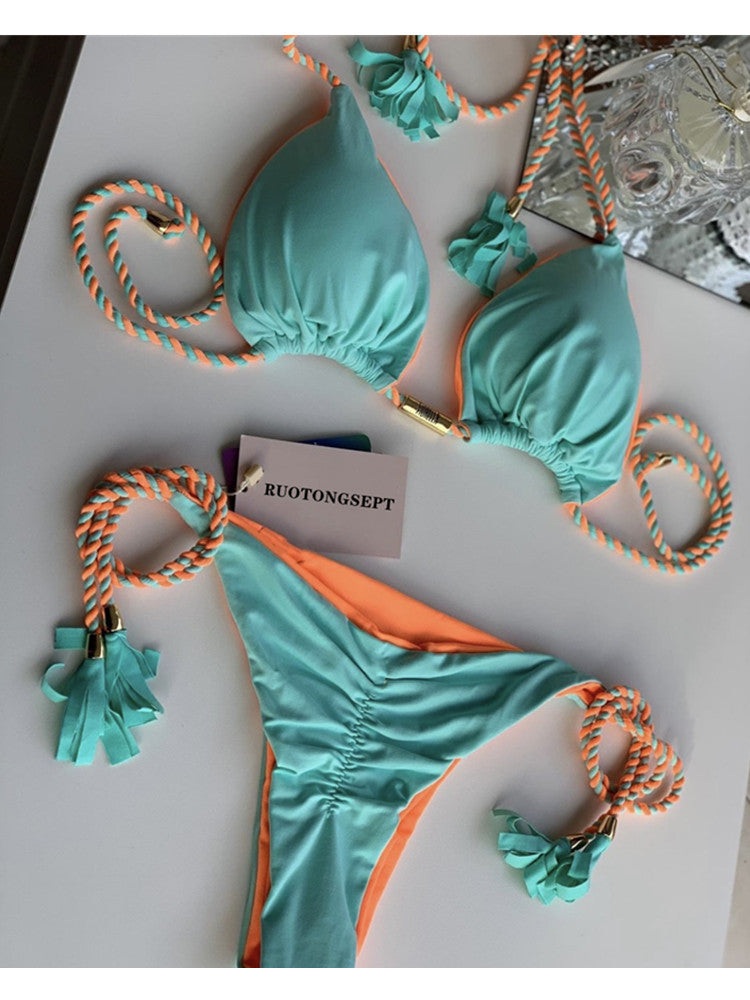 2022 New Backless Braided Bikini Triangle Swimwear
