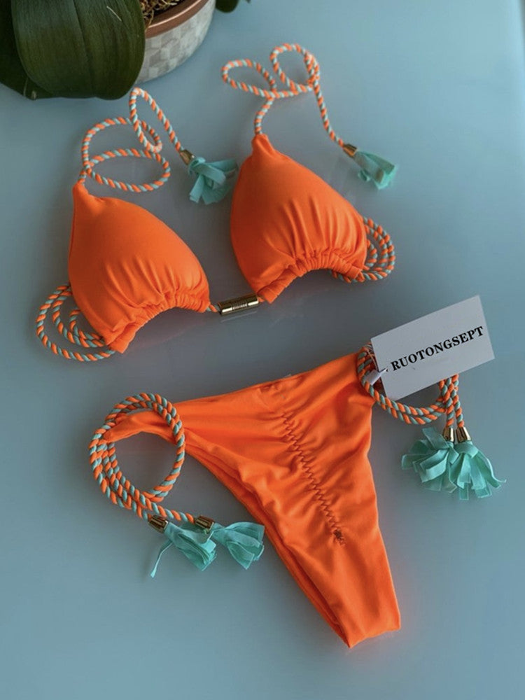 2022 New Backless Braided Bikini Triangle Swimwear