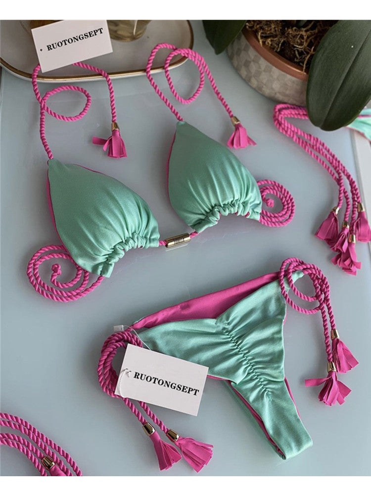 2022 New Backless Braided Bikini Triangle Swimwear