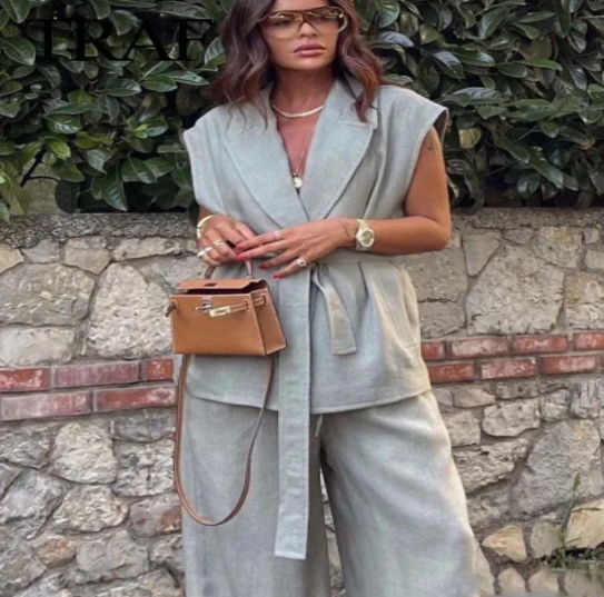 Casual Summer Set with Belted Linen Top (One Set)