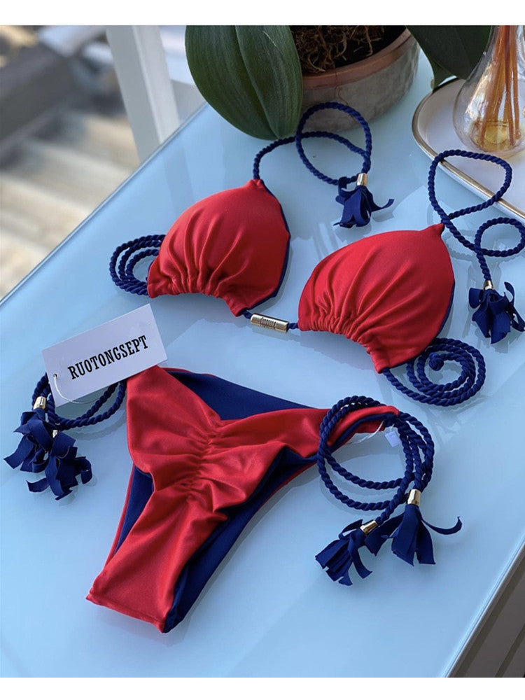 2022 New Backless Braided Bikini Triangle Swimwear