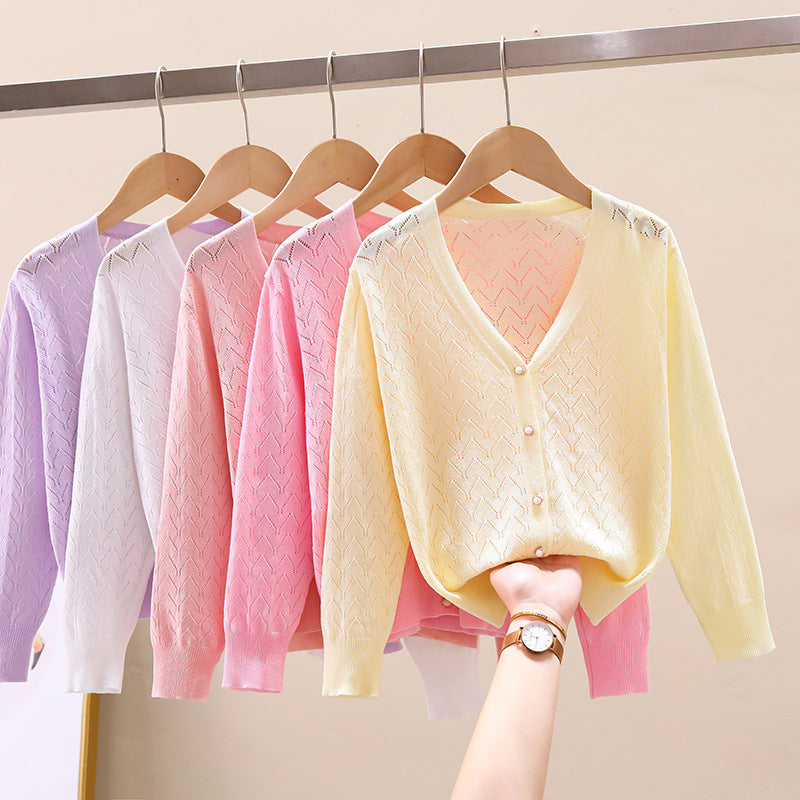 Children's Thin Knitted Cardigan UV Jacket for Ages 5+