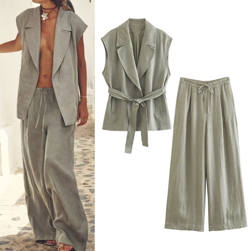 Casual Summer Set with Belted Linen Top (One Set)