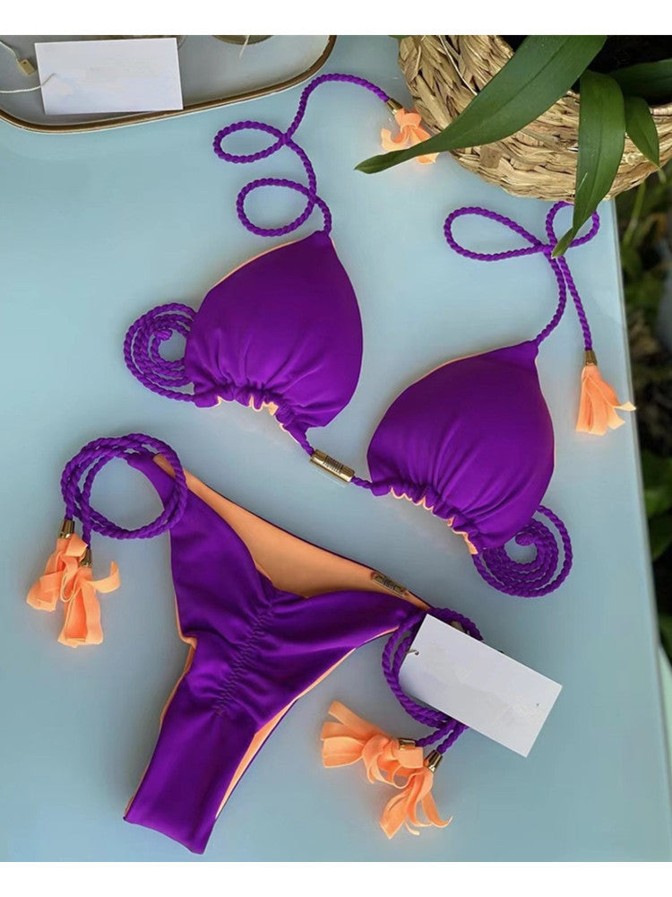 2022 New Backless Braided Bikini Triangle Swimwear